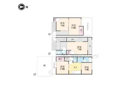 京阪電気鉄道京阪線 藤森駅 徒歩5分 3階建 築46年(5DK)の間取り写真