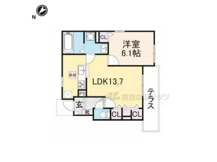 近江鉄道本線 愛知川駅 徒歩14分 2階建 築3年(1LDK/1階)の間取り写真
