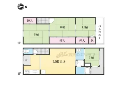 京都市東西線 椥辻駅 徒歩12分 2階建 築57年(4LDK)の間取り写真
