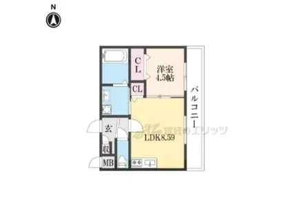 KTIレジデンス寺田(1LDK/3階)の間取り写真