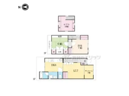 東海道本線 西大路駅 徒歩14分 3階建 築38年(3DK)の間取り写真