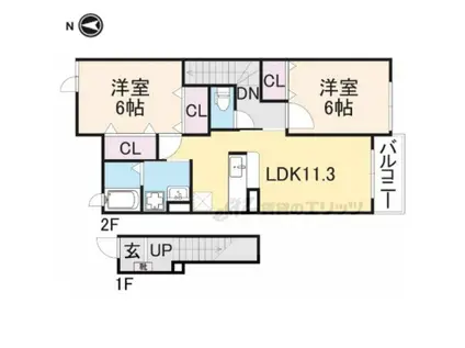 アクティフ ジェルメ(2LDK/2階)の間取り写真