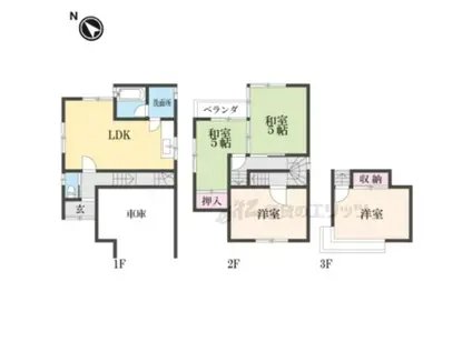 京阪電気鉄道京阪線 淀駅 徒歩6分 3階建 築38年(4LDK)の間取り写真