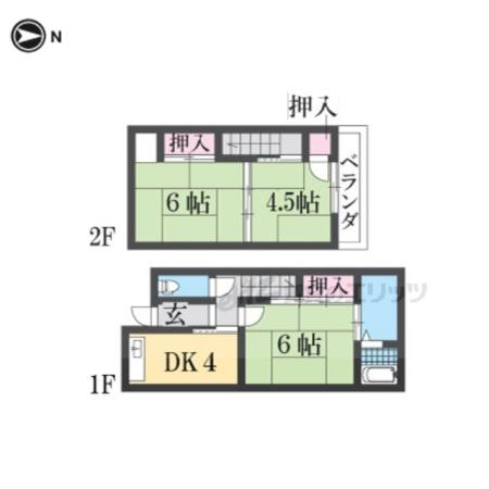 山陰本線 嵯峨嵐山駅 徒歩4分 2階建 築59年(3K)の間取り写真