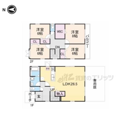 山陰本線 石原駅(京都) バス乗車時間：4分 西佳屋野バス停で下車 徒歩9分 2階建 築30年(4LDK)の間取り写真
