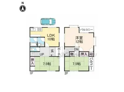 近鉄南大阪線 浮孔駅 徒歩14分 2階建 築38年(3LDK)の間取り写真