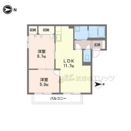 サニーサイドC(2LDK/2階)の間取り写真