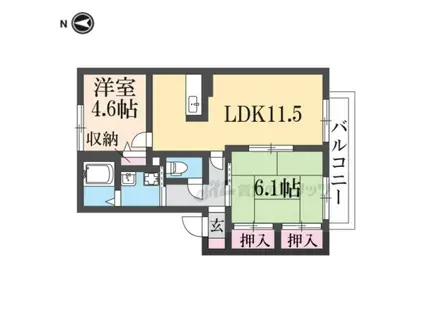 グランブルーD(2LDK/1階)の間取り写真