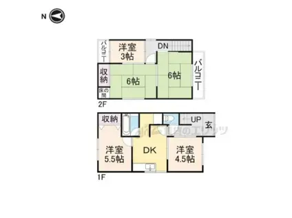 近鉄御所線 近鉄御所駅 徒歩6分 2階建 築52年(5DK)の間取り写真