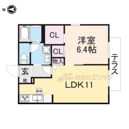 ラフォーレ柏原B(1LDK/1階)の間取り写真