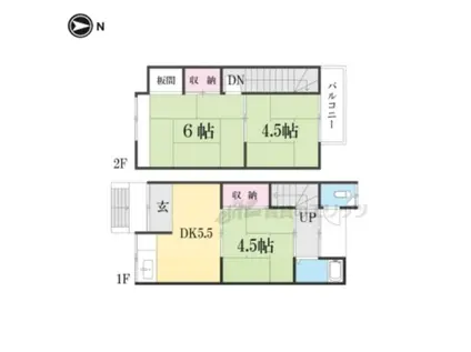京都市東西線 石田駅(京都市営) 徒歩9分 2階建 築58年(3DK)の間取り写真