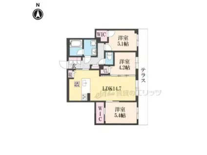 シャーメゾングラン西京極(3LDK/1階)の間取り写真