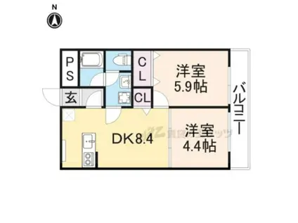 ウィンド・ヒル香里(2DK/6階)の間取り写真