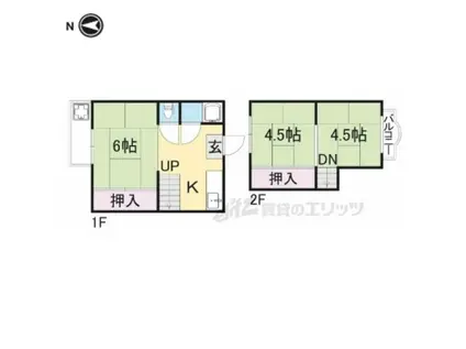 関西本線 大和小泉駅 徒歩15分 2階建 築49年(3DK)の間取り写真