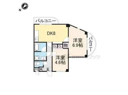 イスズベル大和高田(2DK/5階)の間取り写真