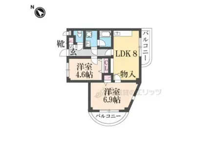 イスズベル大和高田(2DK/4階)の間取り写真