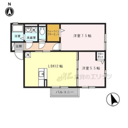 グリーンヴィレッジあいD棟(2LDK/2階)の間取り写真