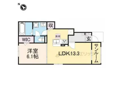 サニープレイス若宮番館(1LDK/1階)の間取り写真