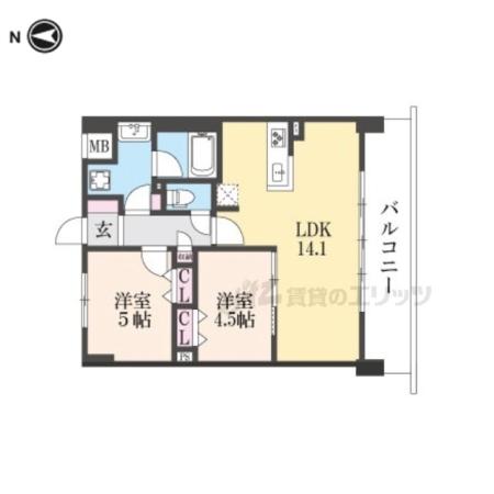 ブランシエスタ山科大塚(2LDK/4階)の間取り写真