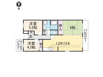 タラ生駒(3LDK/1階)の間取り写真