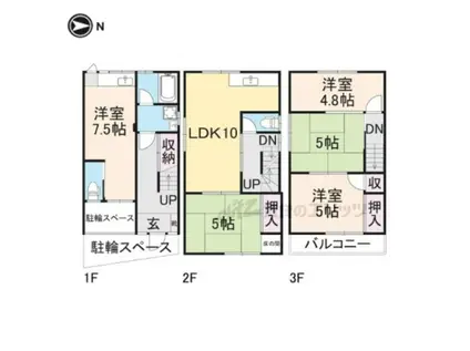 桜井線 京終駅 徒歩16分 3階建 築42年(5LDK)の間取り写真