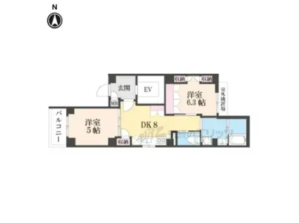 リゾ京都二条(2DK/8階)の間取り写真