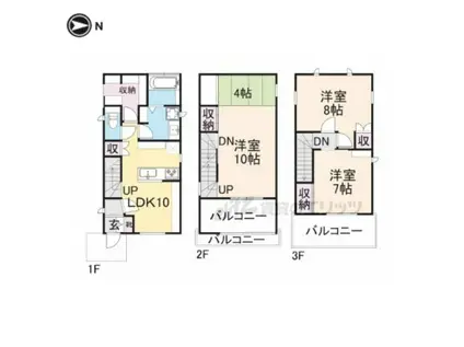 京都市烏丸線 北大路駅 徒歩20分 3階建 築8年(2LDK)の間取り写真