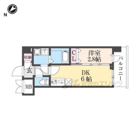 ブランシエスタ西京極(1DK/7階)の間取り写真