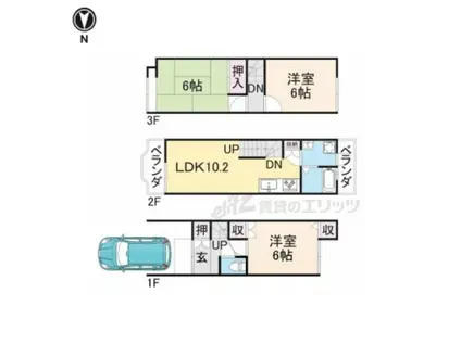 京都市烏丸線 北大路駅 バス乗車時間：20分 原谷口バス停で下車 徒歩4分 3階建 築30年(3LDK)の間取り写真
