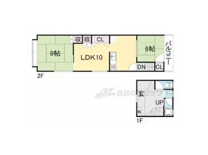 奈良線 六地蔵駅(ＪＲ) 徒歩6分 2階建 築62年(2LDK)の間取り写真