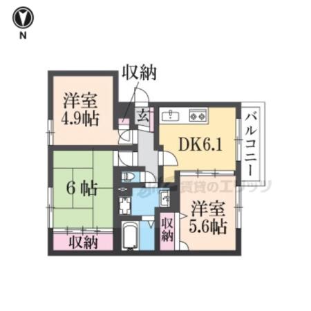 ヴェスタIN盾津(3DK/1階)の間取り写真