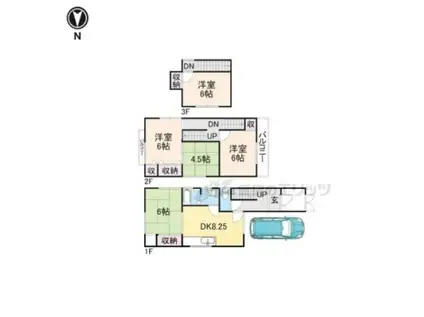 近鉄京都線 久津川駅 徒歩9分 3階建 築29年(5DK)の間取り写真