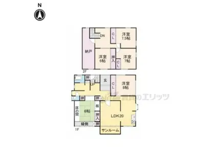 近鉄生駒線 平群駅 徒歩8分 2階建 築51年(5LDK)の間取り写真