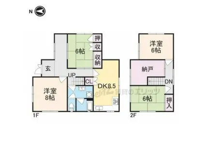 近鉄難波・奈良線 菖蒲池駅 徒歩56分 2階建 築45年(5DK)の間取り写真