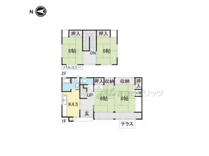 北陸本線 長浜駅 徒歩49分 2階建 築42年(4DK)の間取り写真