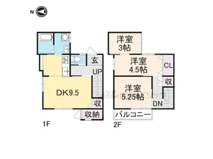 京福北野線 鳴滝駅 徒歩2分 2階建 築54年(3LDK)の間取り写真