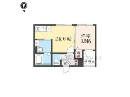 ハーモニーテラス御陵三蔵町(1DK/1階)の間取り写真