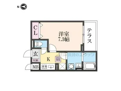 ウィスタリア(1K/1階)の間取り写真