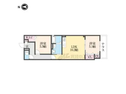 クリエオーレ天理(2LDK/3階)の間取り写真