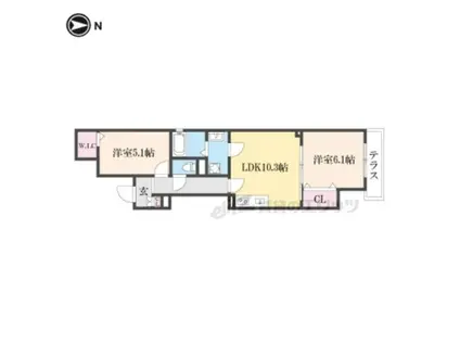 クリエオーレ天理(2LDK/2階)の間取り写真