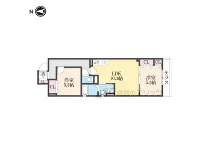 クリエオーレ天理(2LDK/3階)の間取り写真