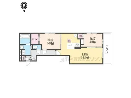 リベルテ四条梅津(2LDK/1階)の間取り写真