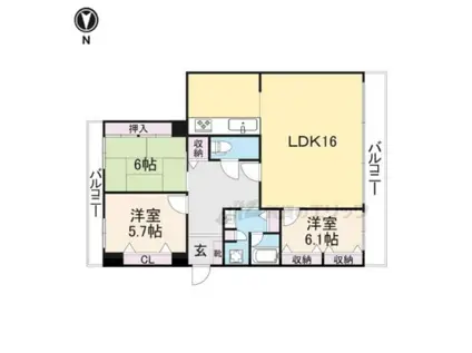 ネオハイツ桜井A棟(3LDK/2階)の間取り写真