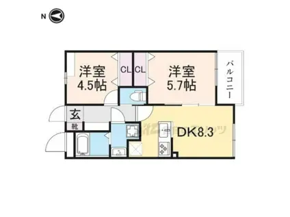 ステディ東大阪太平寺(2LDK/3階)の間取り写真