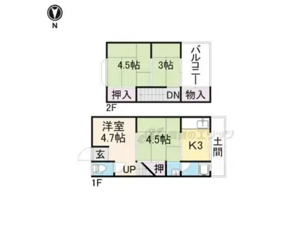 京阪電気鉄道宇治線 観月橋駅 徒歩8分 2階建 築62年(4K)の間取り写真