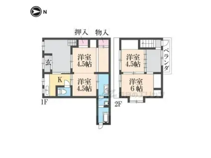 阪急電鉄京都線 西院駅(阪急) 徒歩10分 2階建 築67年(4DK)の間取り写真