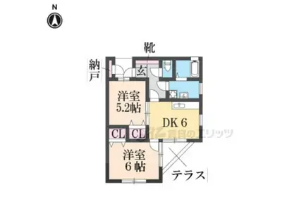 リゼ公文名(2DK/1階)の間取り写真