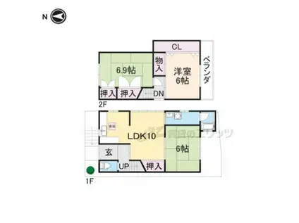 奈良線 ＪＲ藤森駅 徒歩2分 2階建 築56年(3LDK)の間取り写真
