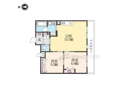 インサイトルポ山科新十条(2LDK/5階)の間取り写真