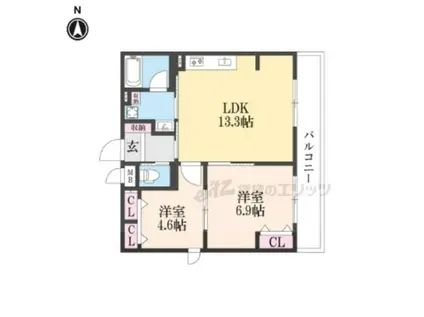 インサイトルポ山科新十条(2LDK/4階)の間取り写真